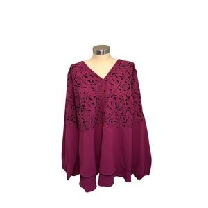 NEW Bloomchic Blouse Raspberry Purple with Floral Design NWT